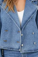 Women's Denim Double-Breasted Trench Jacket in Medium Denim