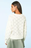 Women's High-Low Rhinestone Sweater in White Medium