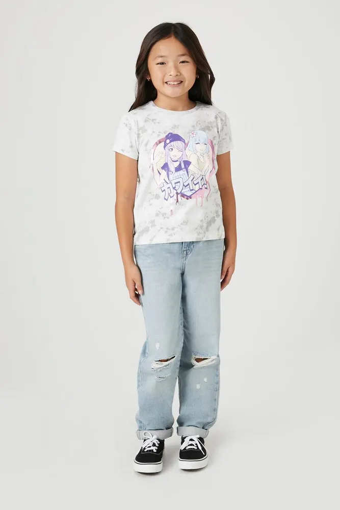 Kids Tie-Dye Anime T-Shirt (Girls + Boys) in Grey, 5/6