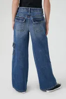 Girls Frayed Cargo Jeans (Kids) in Dark Denim, 9/10