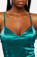 Women's Satin Corset Mini Dress in Hunter Green Small