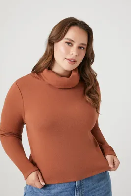 Women's Sweater-Knit Turtleneck Top in Chestnut, 3X