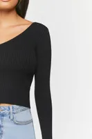 Women's One-Shoulder Sweater-Knit Top in Black Medium