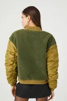 Women's Faux Shearling Puffer Jacket in Olive/Olive Large