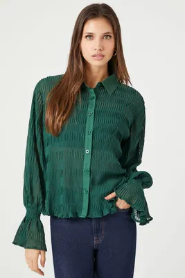 Women's Chiffon Lettuce-Edge Shirt in Emerald Small