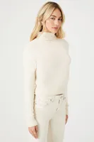 Women's Cropped Turtleneck Sweater in Ivory Large