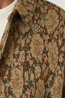 Men Jacquard Floral Short-Sleeve Shirt in Taupe Medium