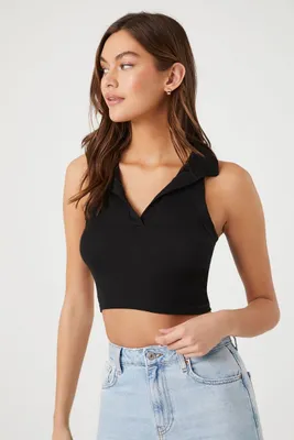 Women's Racerback Cropped Tank Top in Black Large