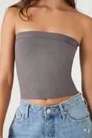 Women's Ribbed Knit Tube Top in Charcoal, XL