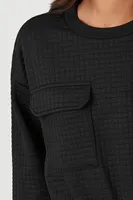 Women's Waffle Knit Pocket Pullover in Black Medium