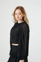 Women's Peasant-Sleeve Ruffle Crop Top in Black Small