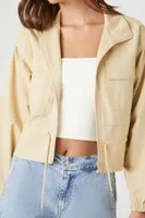 Women's Zip-Up Bomber Jacket in Khaki, XS