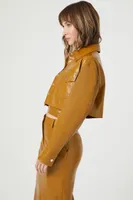 Women's Faux Leather Cropped Jacket in Mustard, XS