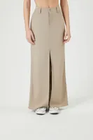 Women's Maxi Leg-Slit Skirt in Taupe Small