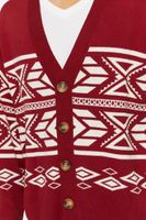 Men Geo Print Cardigan Sweater in Burgundy/Cream Large