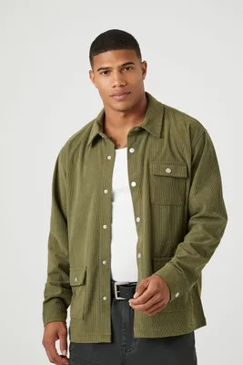 Men Corduroy Long-Sleeve Shirt in Olive Small