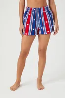 Women's Striped Swim Board Shorts in Red/Blue Small