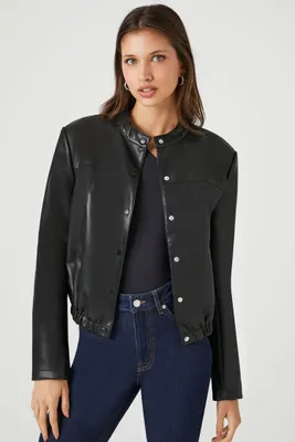 Women's Faux Leather Moto Jacket in Black, XL