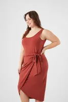 Women's Wrap Tulip Midi Dress in Brown, 0X