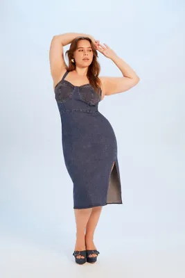 Women's Denim Bodycon Dress Dark Denim,