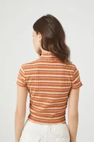 Women's Striped Mock Neck T-Shirt in Rust Medium