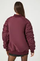 Women's Oversized Zip-Up Bomber Jacket in Wine Large