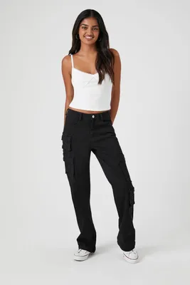 Women's High-Rise Cargo Bootcut Jeans in Black, 27