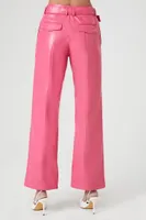 Women's Faux Leather Belted Trouser Pants in Hot Pink Small