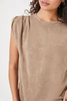 Women's Pintucked Mineral Wash T-Shirt in Taupe Small