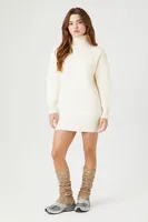 Women's Turtleneck Mini Sweater Dress in Vanilla, XL