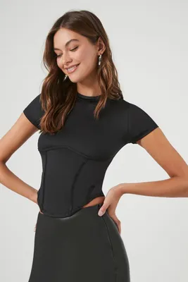 Women's Corset Cropped T-Shirt in Black, XS