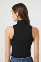 Women's Ribbed Turtleneck Crop Top in Black Small