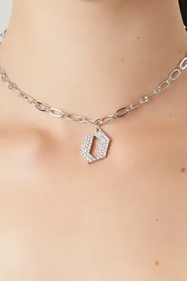 Women's Rhinestone Initial Necklace in Silver/O