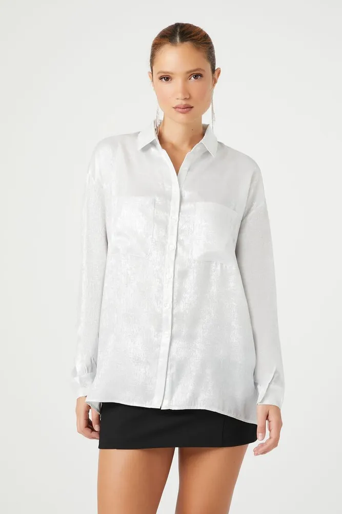 Women's Metallic Pocket Shirt Silver