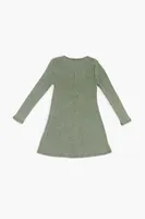 Girls Acid Wash Dress (Kids) in Olive, 13/14