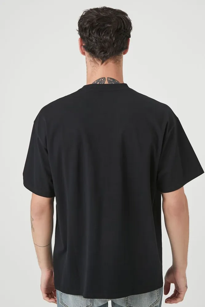 Men Oversized Embroidered Fist Bump Graphic Tee in Black Small