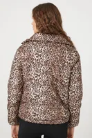 Women's Leopard Print Quilted Puffer Jacket in Brown Large