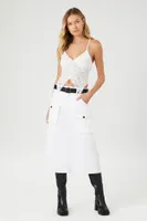 Women's Belted Twill Midi Skirt in White Large