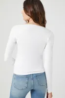 Women's Lace-Trim Long-Sleeve Top in White Medium