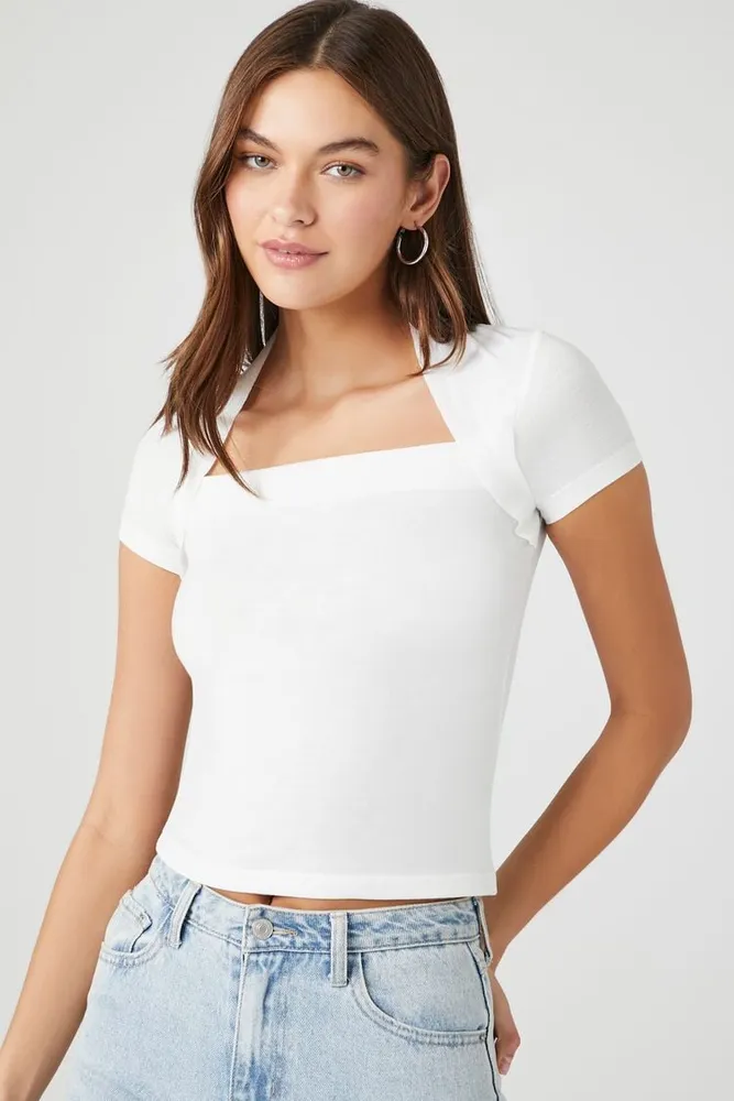 Women's Cropped Combo T-Shirt in White, XS