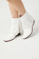 Women's Studded Faux Leather Booties in White, 6