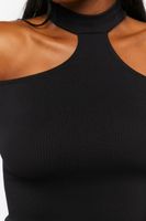 Women's Ribbed Open-Shoulder Crop Top in Black, M/L