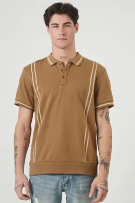 Men Striped-Trim Polo Shirt in Deep Taupe/Taupe Medium