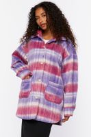 Women's Oversized Plaid Longline Coat in Pink/Blue Haze Large