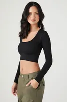 Women's Seamless Cable Knit Crop Top Black