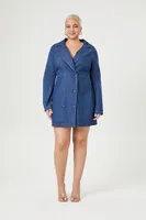 Women's Chambray Notched Mini Dress in Medium Denim, 1X