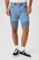 Men Denim Moto Shorts in Medium Denim, 38