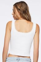 Women's Lace-Trim Cropped Tank Top in White Small