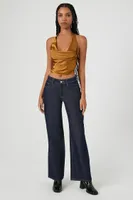 Women's Satin Cowl Halter Crop Top in Cigar Large