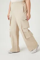 Women's Twill Wide-Leg Cargo Pants in Taupe, 2X